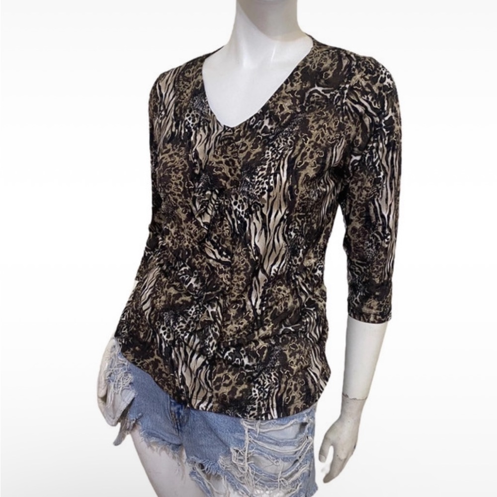 Vintage Y2K Cheetah Zebra Animal Print 3/4 Sleeve Blouse Top Sz PM